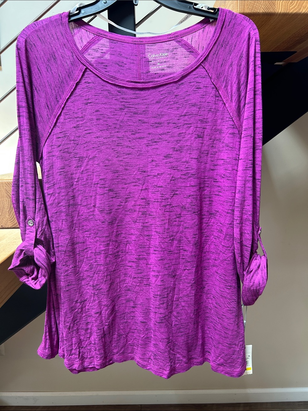 Calvin Klein Purple Marled Long-Sleeve Crewneck Top performance quick dry